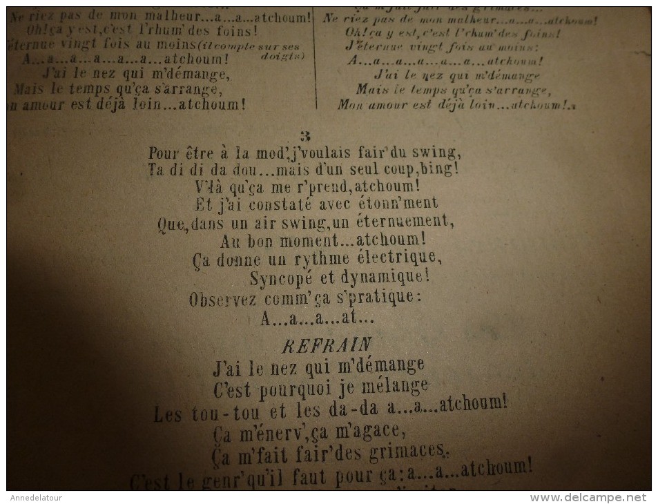 1943 chanson ATCHOUM....SWING , paroles de Mireille Brocey.....j'ai le nez  qui m' démange,ça m'chatouille,ça m'. .