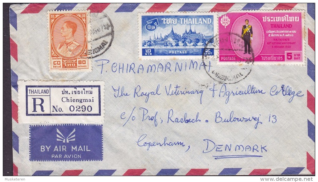 Thailand Air Mail Par Avion Registered Einschreiben Label CHIENGMAI 1964 Cover Brief Denmark (2 Scans) - Tailandia