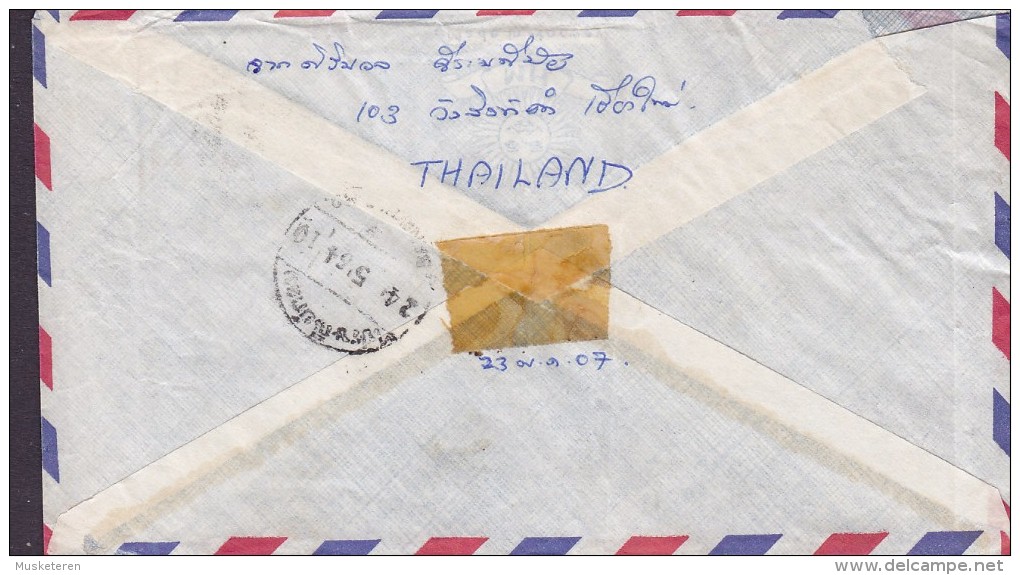 Thailand Air Mail Par Avion Registered Einschreiben Label CHIENGMAI 1964 Cover Brief Denmark (2 Scans) - Tailandia