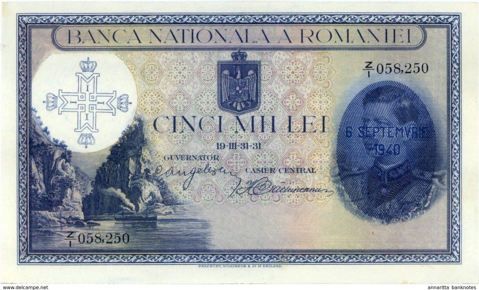 ROMANIA 5000 LEI 1940 P-48 UNC VERY RARE GRADE !!! SER: Z/1 058,250 [RO048] - Roemenië