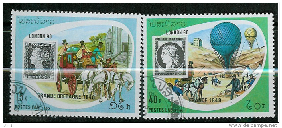 Laos 1990 International Stamp Exhibition STAMP WORLD LONDON '90: Horse And Balloon Transport Mi 1200-1,cancelled(o) - Corea Del Norte