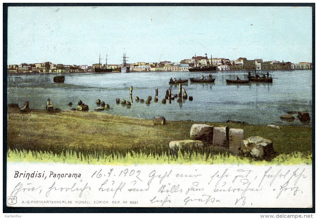 Brindisi, Panorama, 16.7.1902, Postkartenverlag Künzli, Zürich, 6691 - Brindisi