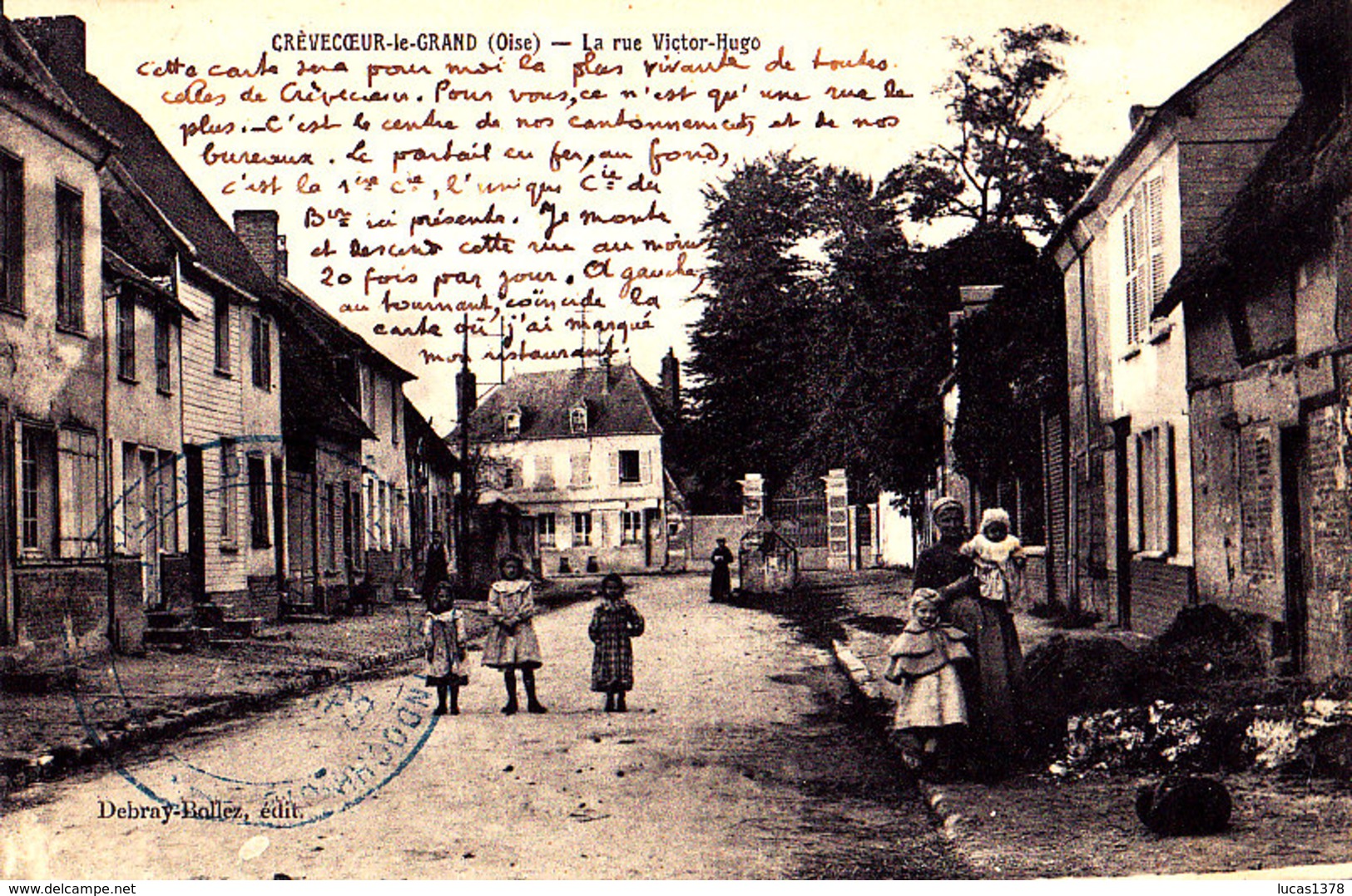 60  / CREVECOEUR LE GRAND / LA RUE VICTOR HUGO / TRES JOLIE CARTE /  CACHET DES TIRAILLEURS D INDOCHINE - Crevecoeur Le Grand