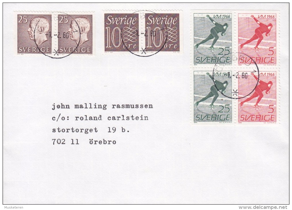 Sweden ÖREBRO 1980 Cover Brief Incl. 4x 3-Sided Pairs VM Iceskating Block - Briefe U. Dokumente
