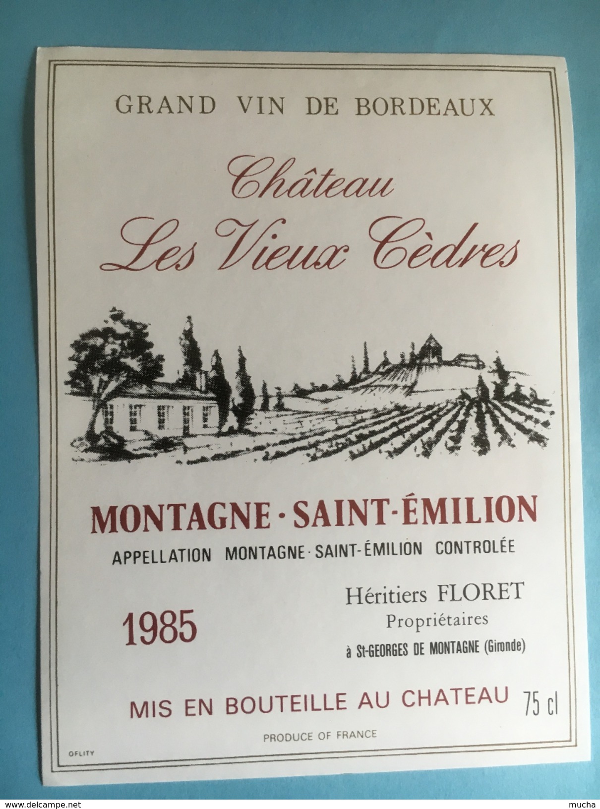 1096 -   Château Les Vieux Cèdres 1985   Montagne - Saint Emilion - Bordeaux