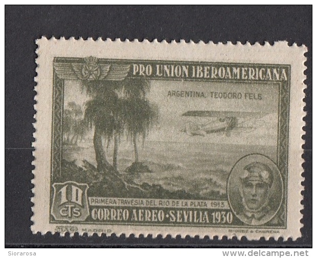 C51 Spagna 1930 Teodoro FELS Aereoplano Pro Union Iberoamericana Nuovo - Altri & Non Classificati