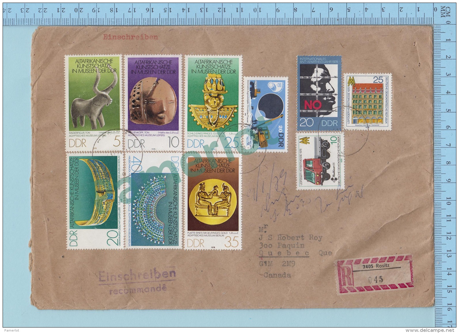 1978 Rositz Germany - Air Mail,  Postmark, Recommandé, Einschreiben 10 Stamps- 2 Scans - Lettres & Documents