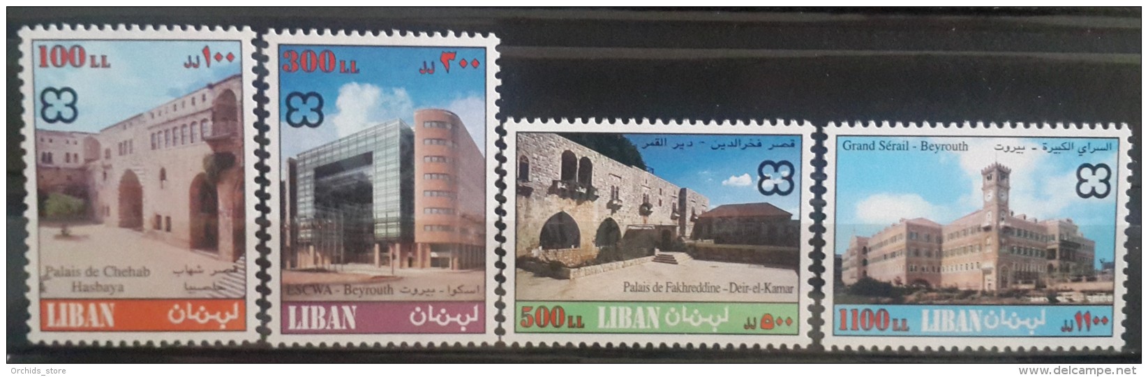 Lebanon 1999 Mi. 1386-1389 Complete Set 4v. MNH - Famous Buildings - Palaces Of Hasbaya & Deir El Kamar, Escwa, Sera - Lebanon
