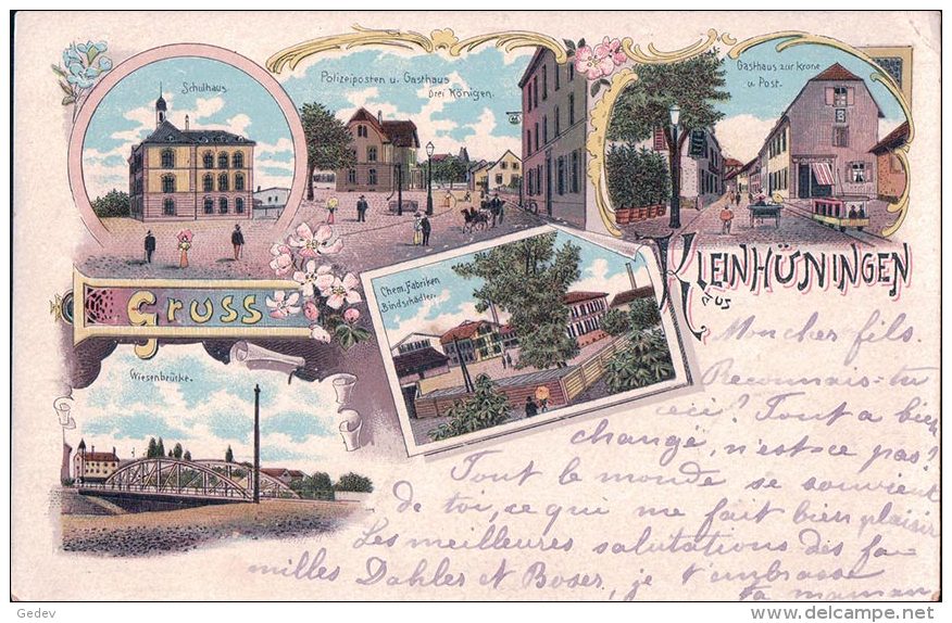 Gruss Aus Kleinhüningen, Gasthaus Zur Krone Und Post, Litho 1899 (20399) - Autres & Non Classés