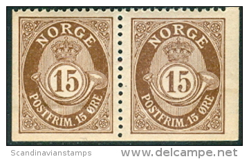 NOORWEGEN 1909 15öre Posthoorn Paar Uit Postzegelboekje  Onderzijde Ongetand PF-MNH-NEUF - Nuovi