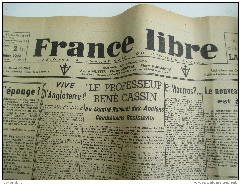 Journal/"France Libre"/à L'avant Garde Du Progrés Social/"Châtier Tous Ceux Qui Ont Trahi"/11 Sept 1944   VJ79 - 1939-45