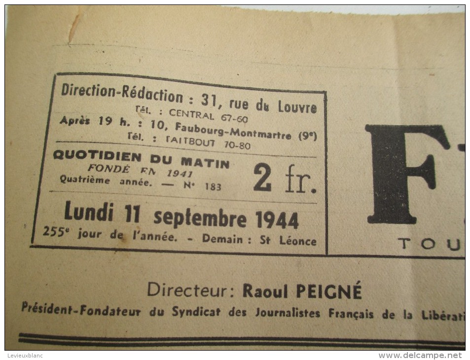 Journal/"France Libre"/à L'avant Garde Du Progrés Social/"Châtier Tous Ceux Qui Ont Trahi"/11 Sept 1944   VJ79 - 1939-45