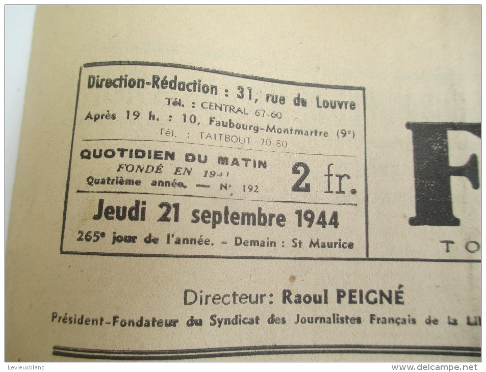 Journal/"France Libre"/à L´avant Garde Du Progrés Social/"Les Russes Enfoncent Le Front Allemand"/21 Sept 1944   VJ80 - 1939-45