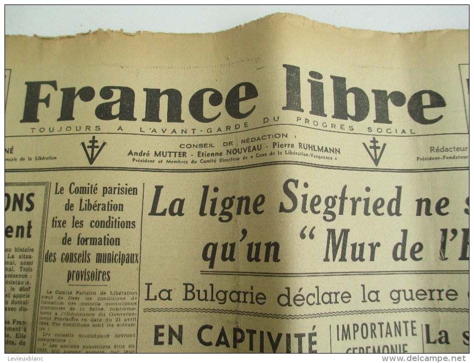 Journal/"France Libre"/à L´avant Garde Du Progrés Social/"Les Conditions D'un Relévement "/8 Sept 1944   VJ83 - 1939-45