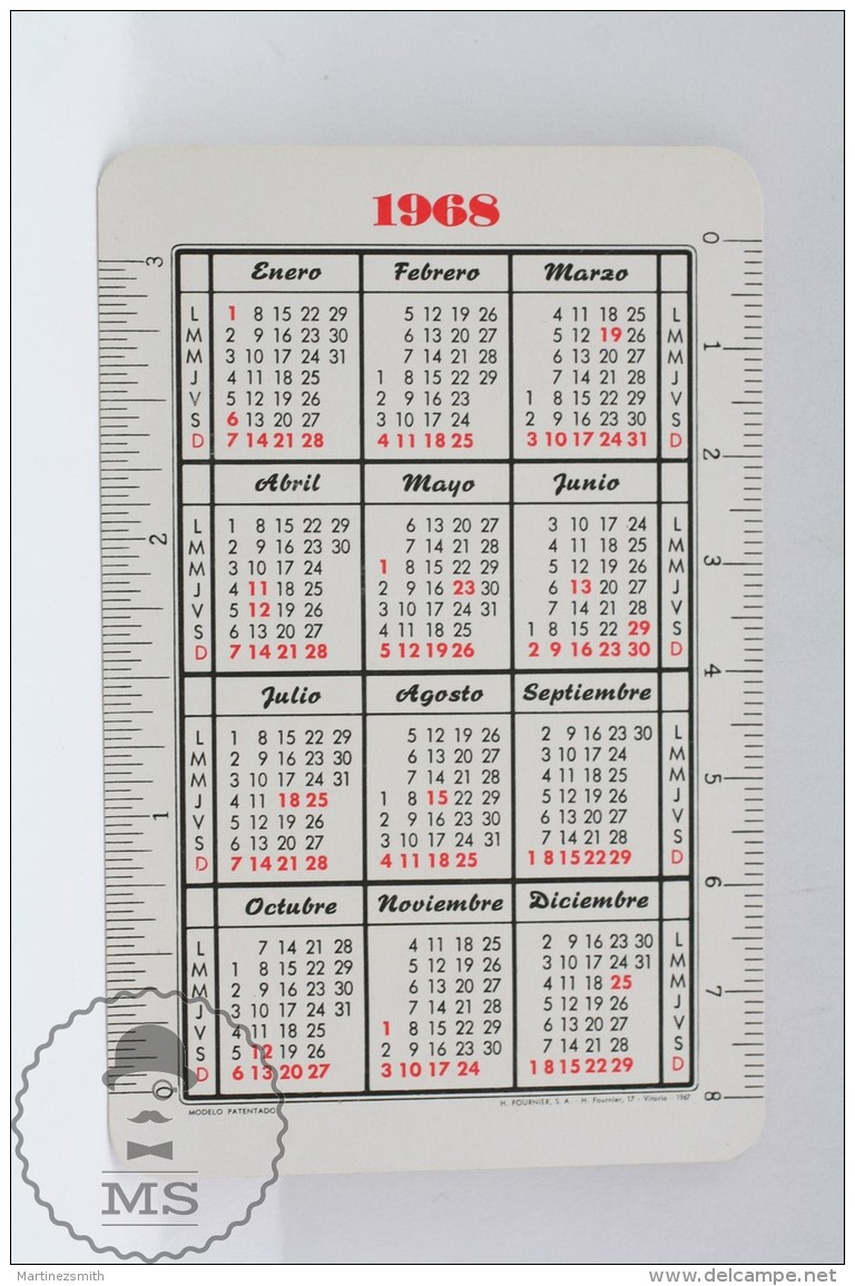 Advertising Continental Tyres Pocket Calendar 1968 Spain - Edited: Heraclio Fournier Vitoria, Spain - Tamaño Pequeño : 1941-60