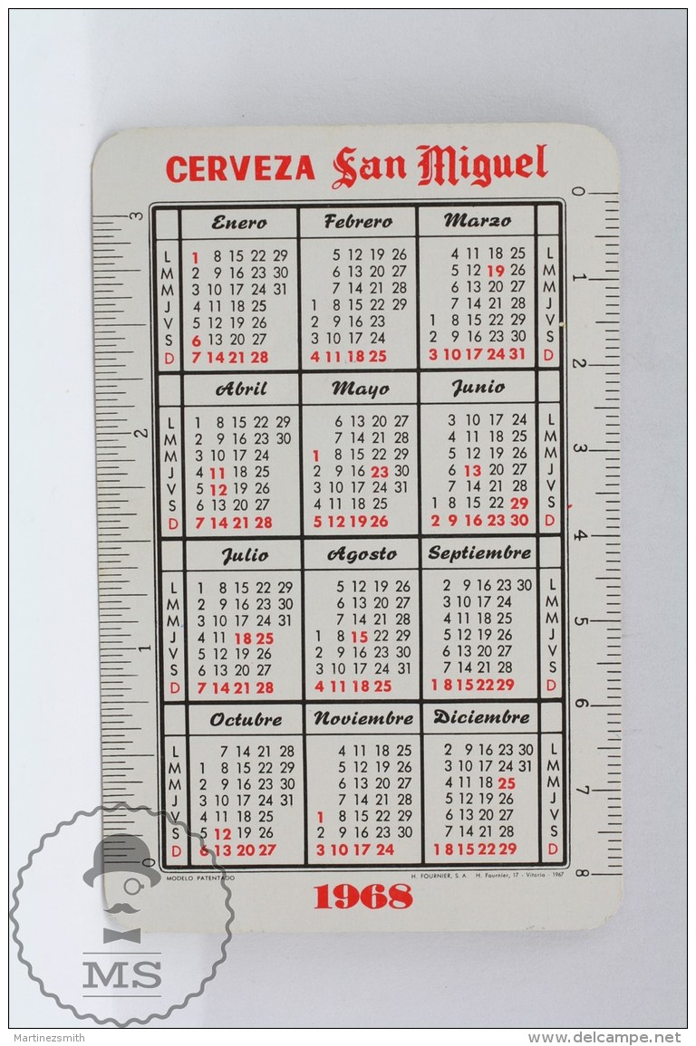 San Miguel Spanish Beer Advertising Pocket Calendar 1968 Spain  - Edited: Heraclio Fournier Vitoria, Spain - Petit Format : 1941-60