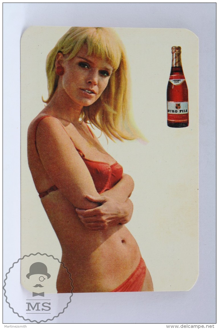 Euro Pils Spanish Beer Advertising Pocket Calendar 1969 Spain - Pin Up Red Bath Suit Blonde Girl - Big : 1961-70