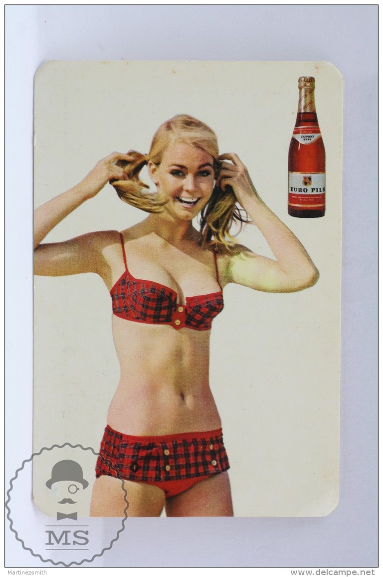 Euro Pils Spanish Beer Advertising Pocket Calendar 1969 Spain - Pin Up Red Bath Suit Pig Tail Blonde Girl - Big : 1961-70