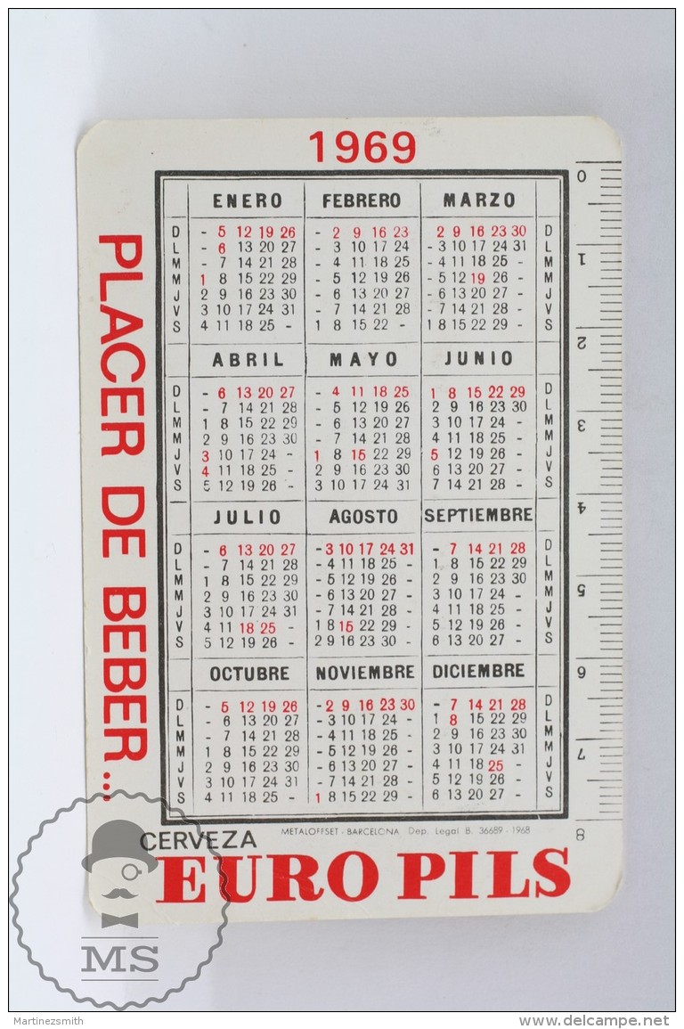 Euro Pils Spanish Beer Advertising Pocket Calendar 1969 Spain - Pin Up Red Bath Suit Pig Tail Blonde Girl - Big : 1961-70