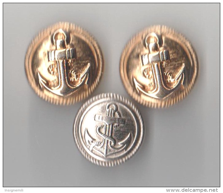 BOUTON MILITAIRE  ANCRE DE MARINE (Lot De 3) - Boutons