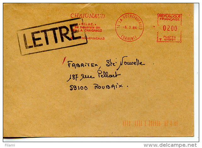 EMA Industrie Textile,Chaignaud SILAC,16 La Rochefoucauld,Charente,lettre Obliterée 6.3.1984 - Textile