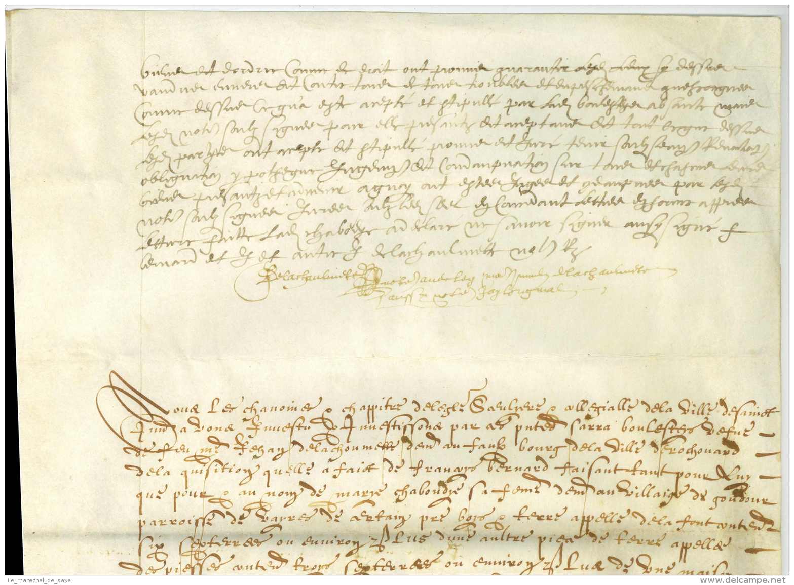 CONTRAT DE VENTE, Grand Parchemin, ROCHECHOUART Et SAINT-JUNIEN, Haute-Vienne, 1618, 3 Pp., Ca. 38 X 28 Cm. Signé DE LA - Manuscrits