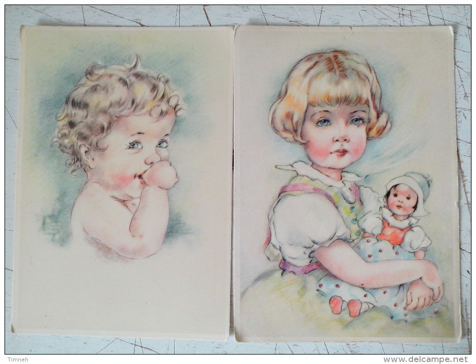 LUNGERS HAUSEN ? Non Signé 2 CARTES POSTALES Portrait Visage De Petite Fille, Poupée - Coloprint Bruxelles - Vers 1950 ? - Hausen, Lungers