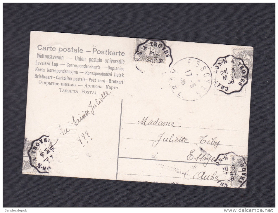 Cachet Convoyeur Chatillon Sur ( Seine Ou Saone ) à Troyes 5 Fois Sur  Timbre 107 Type Blanc 1c  CPA Bonne Fete Pensées - 1877-1920: Semi Modern Period