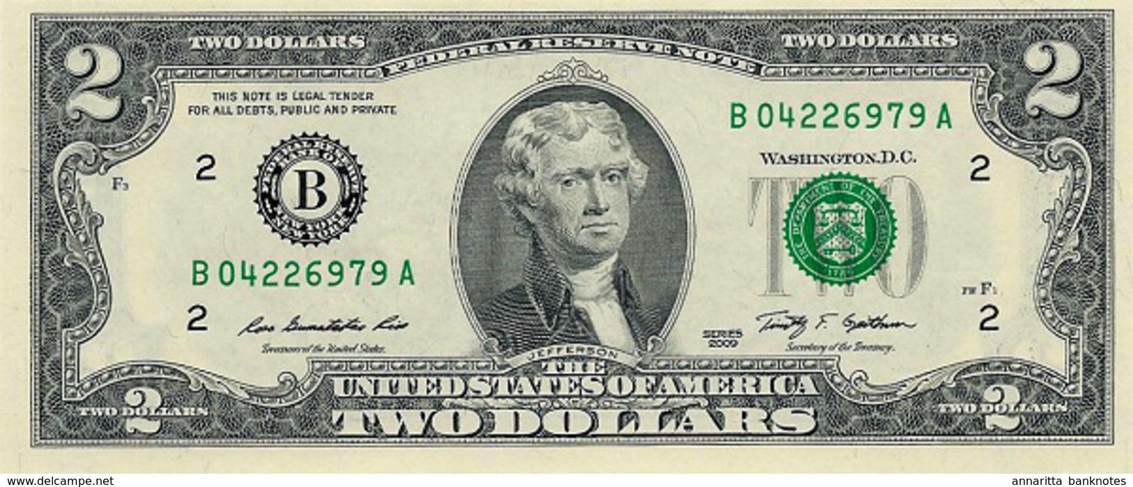 UNITED STATES 2 DOLLARS 2009 P-NEW UNC NEW YORK [ USNEW ] - Federal Reserve (1928-...)