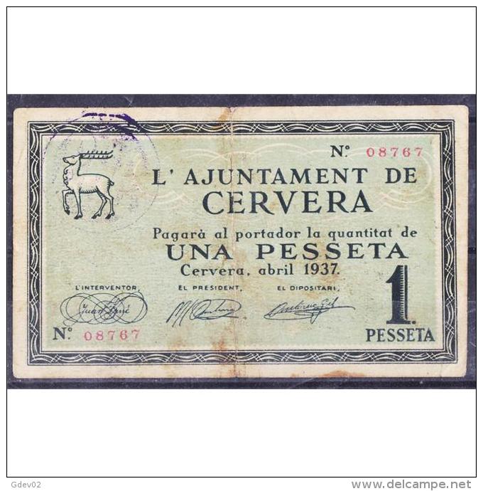 LRDBYMA6214-LBTBIMGC0498-B-D.BILLETES DE LERIDA. LA GUERRA CIVIL.  1 PTA. AYUNTAMIENTO DE CERVERA - 1-2 Pesetas