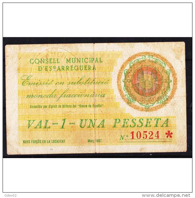 BCNBYMA6214-LBTBIMGC0611-B.BILLETES DE BARCELONA. LA GUERRA CIVIL.  1 PTA. AYUNTAMIENTO DE ESPARRAGUERA - 1-2 Pesetas