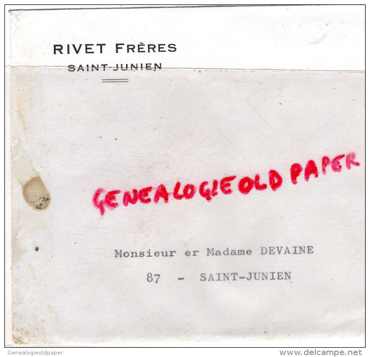 87 - SAINT JUNIEN - ENVELOPPE RIVET FRERES - A M. DEVAINE - 1950 - ...