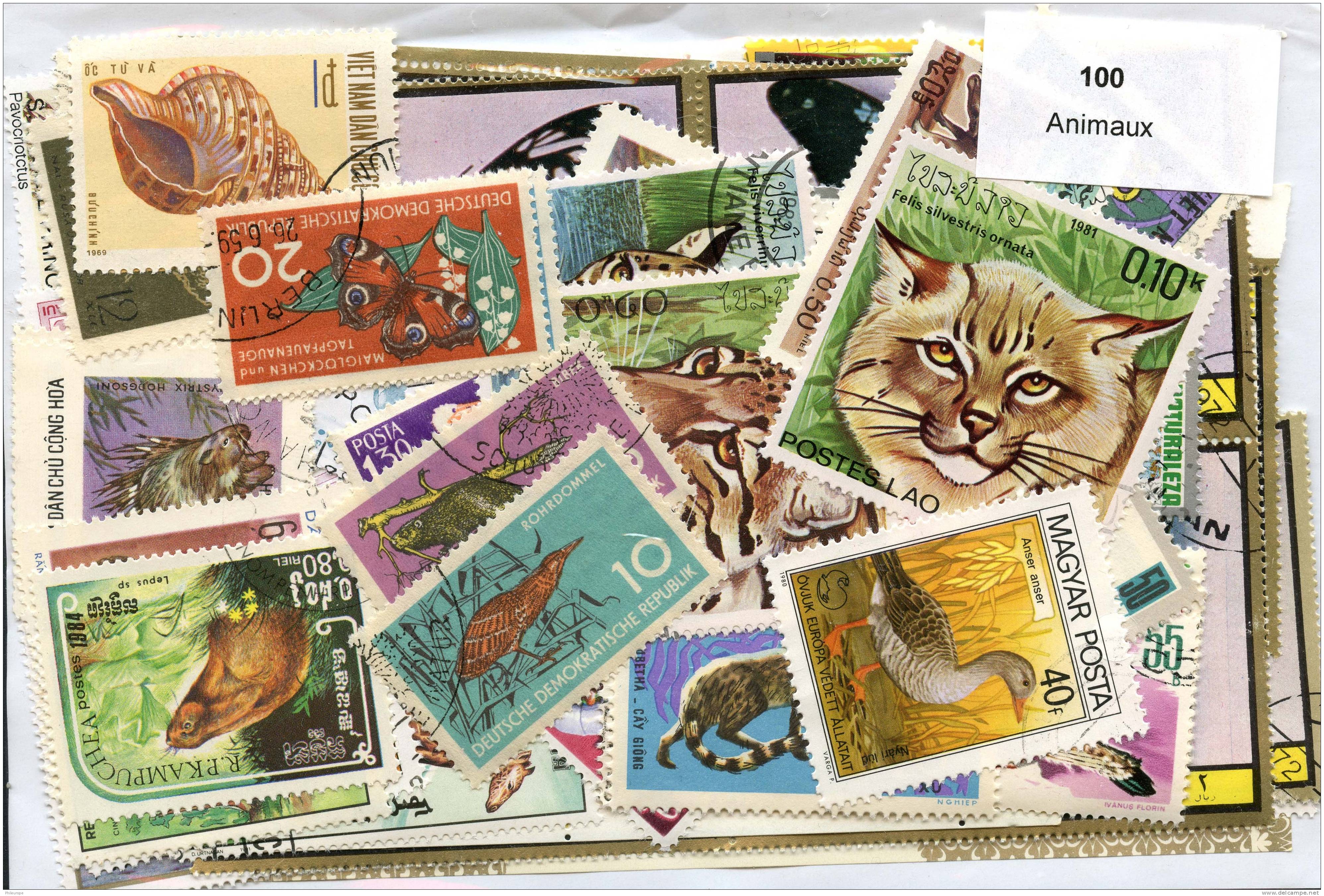 Lot 100 Timbres Thème Animaux - Vrac (max 999 Timbres)