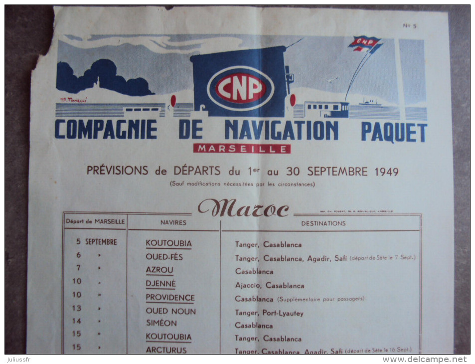 Ancien Prospectus Compagnie De Navigation Paquet1949 - Sonstige & Ohne Zuordnung