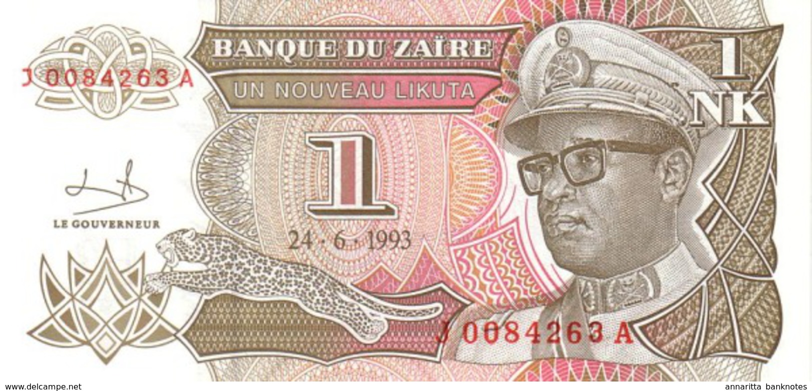 Zaire (BDZ) 1 Nouveau Likuta 1993 UNC Cat No. P-47a / ZR131a - Zaire