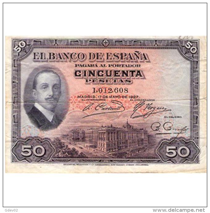 ESBYMA6302-LFTBBI361.BILLETES DE ESPAÑA. 50 PESETAS SIN Serie 1925. ALFONSO Xlll - 50 Pesetas