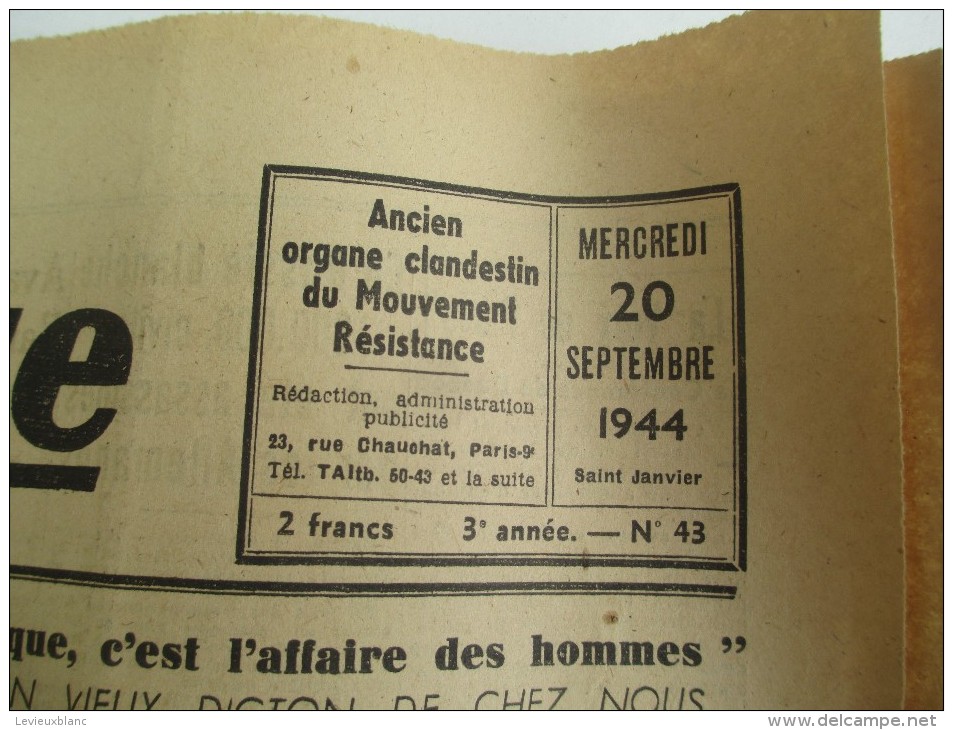 Journal/"Résistance"/La Voix De Paris / Toutes Les Françaises Voteront/20 Sept1944   VJ90 - Autres & Non Classés