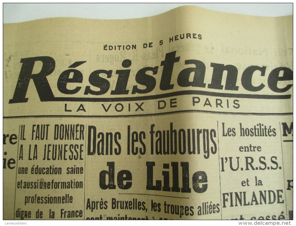 Journal/"Résistance"/La Voix De Paris /Un Ministére De L´Economie Nationale Est Créé/5 Sept1944   VJ92 - Autres & Non Classés