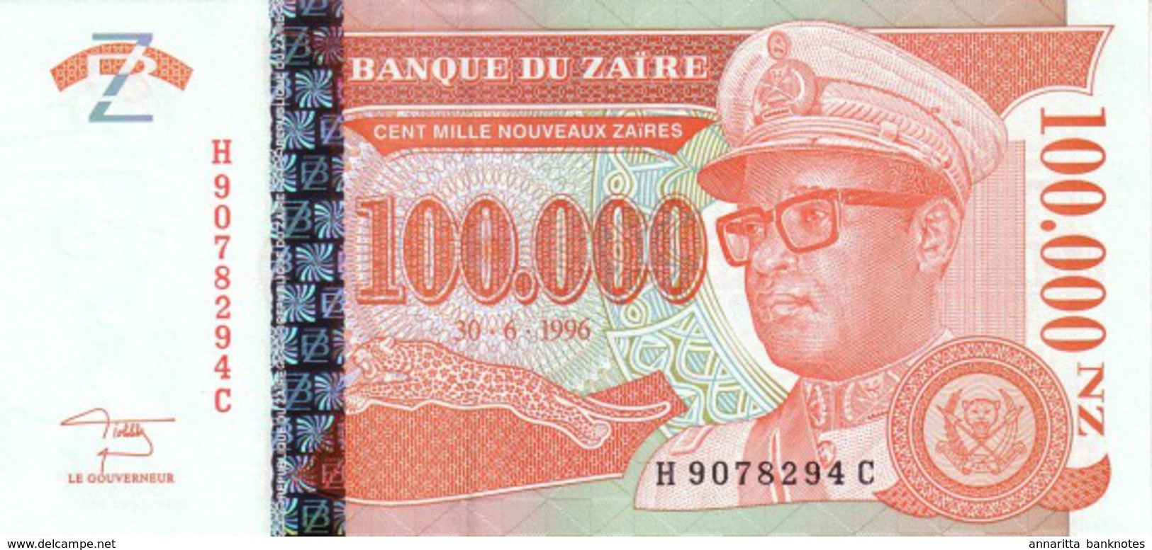 Zaire (BDZ) 100000 Nouveaux Zaires 1996 UNC Cat No. P-76a / ZR150a - Zaïre