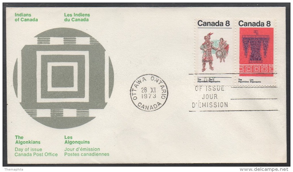 INDIENS - ALGONQUINS / 1973 CANADA ENVELOPPE FDC ILLUSTREE (ref LE444) - American Indians