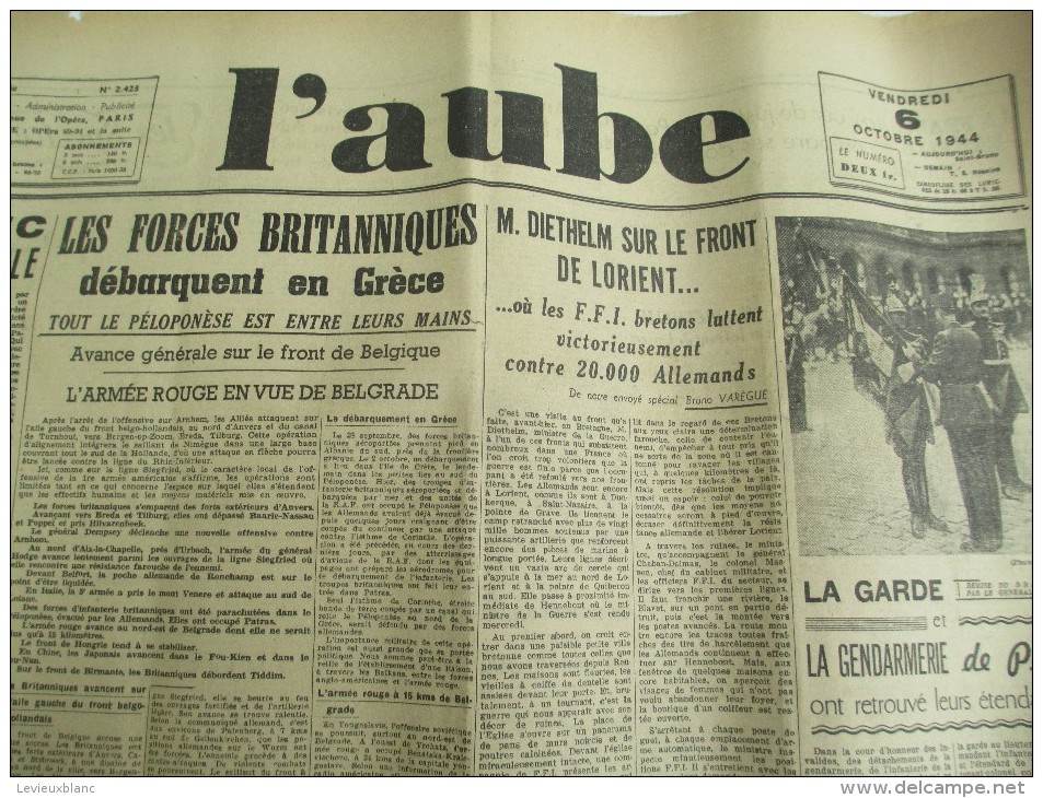 Journal/"L´Aube"/Liége Est Libérée / Un Ministére D'Unanimité Nationale Est Formé Par Le Général /10 Sept 1944   VJ95 - Sonstige & Ohne Zuordnung