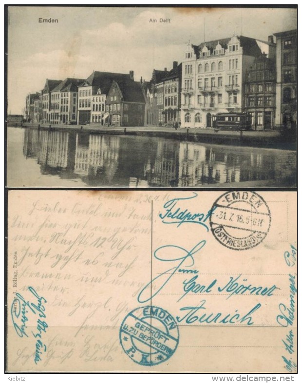 Niedersachsen Emden - Am Delft Feldpost Mit Prüfstempel  Gelaufen 1916 - Emden