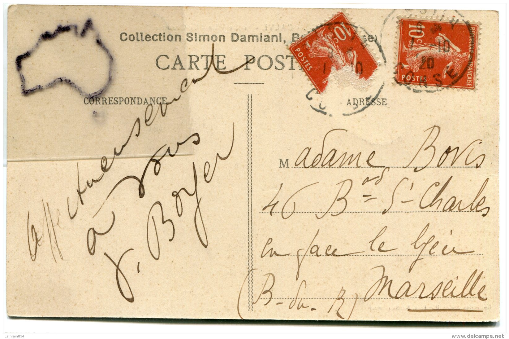 - 413 - CALVI - ( Corse ), Vieille Ville, Citadelle, écrite, 1920, Pour Marseille, TBE, Scans. - Calvi