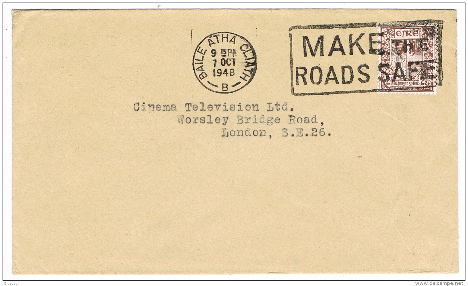 RB 1103 -  1948 Cover Eire Ireland To Cinema Television London - Good Road Safety Slogan - Lettres & Documents