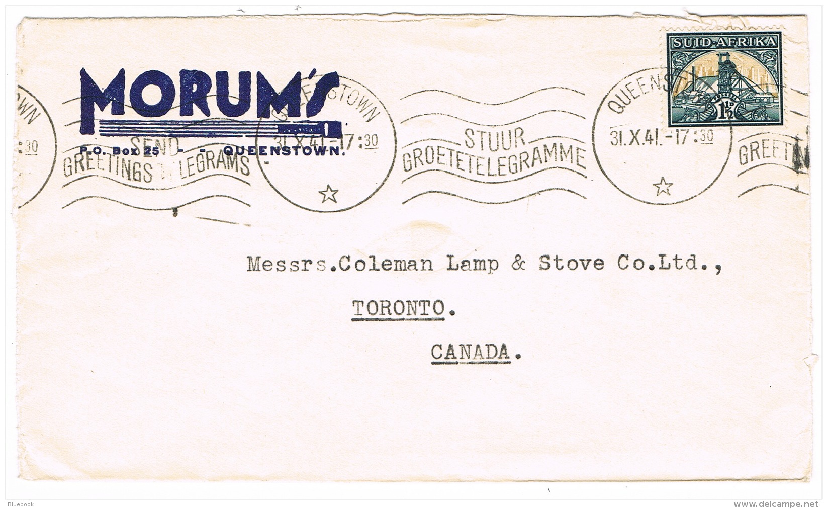 RB 1103 -  1941 South Africa Cover To Lamp &amp; Stove Co. Canada With Good Telegram Slogan - Ohne Zuordnung