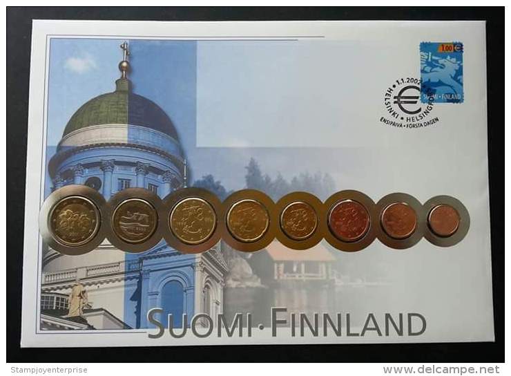 Finland Euro Coin 2002 Bank Currency Money Building Landmark FDC (coin Cover) *rare - Briefe U. Dokumente