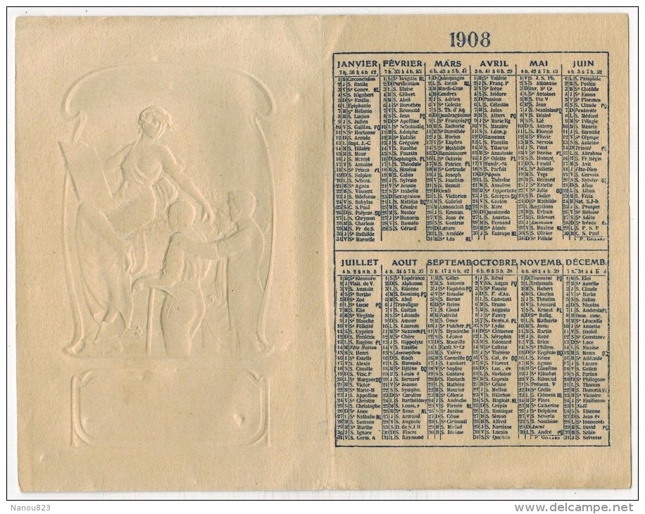 NICE RARE CALENDRIER GAUFRE RELIEF Année 1908 Maison MAUREL Jeune Décor Femme Dénudée Sein Nu - Small : 1901-20