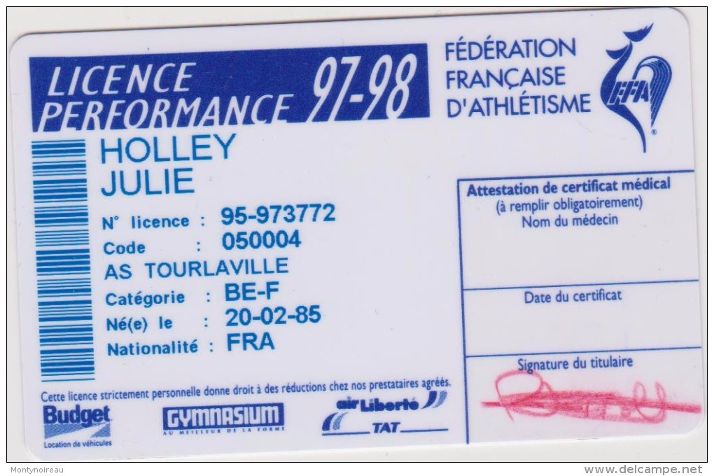 Genre  Carte  Licence  Athlétisme  Tourlaville - Sonstige & Ohne Zuordnung