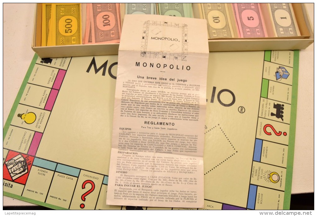 Ancien Monopoly années 1940 - 1950 Vénézuela MONOPOLIO vénézuélien Bs. Jugueteria Venezolana