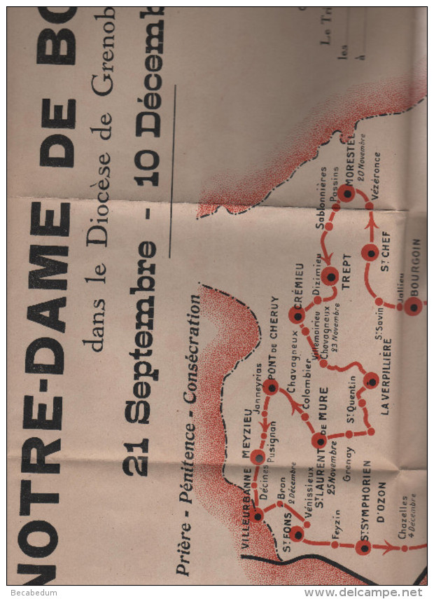 Affiche Notre Dame De Boulogne Diocèse Grenoble 1945 Triduum Carte De Passage Prière Pénitence Consécration Rare - Affiches